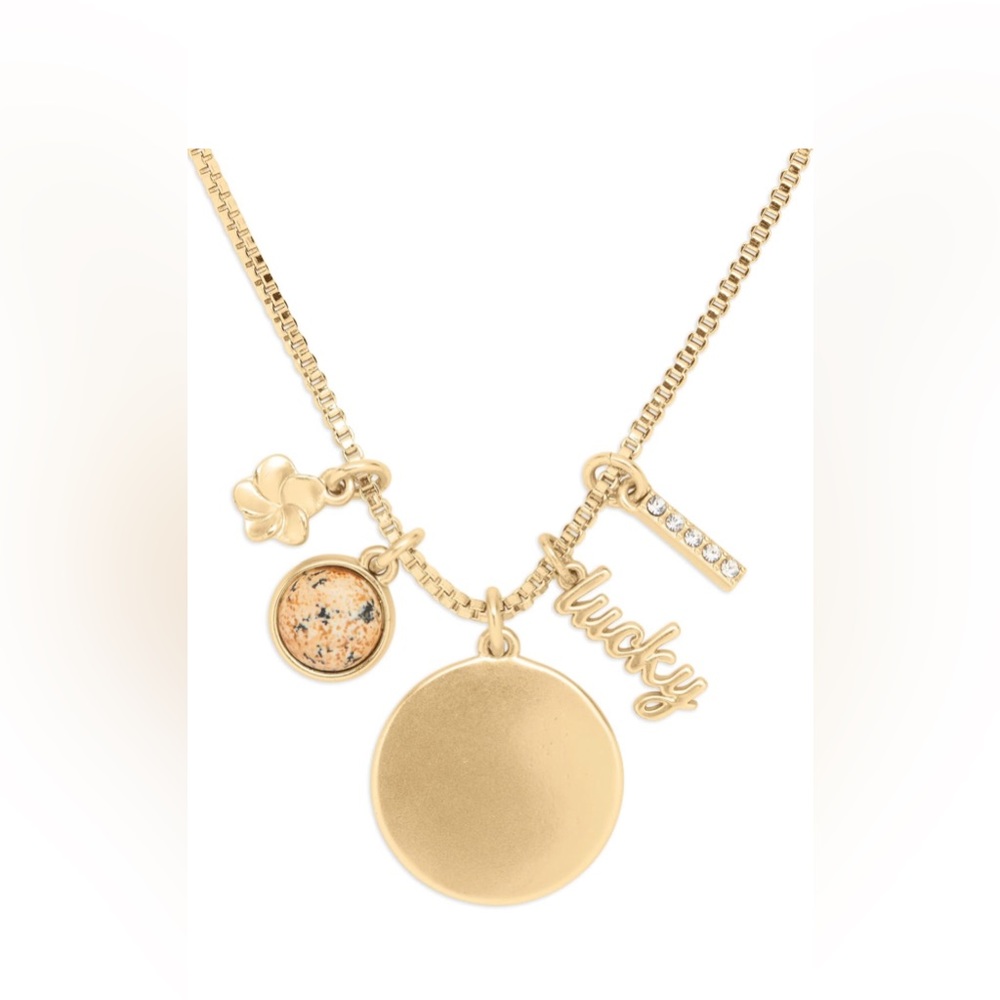 Lucky Brand Set Stone and Lucky Charm Necklace, Gold
